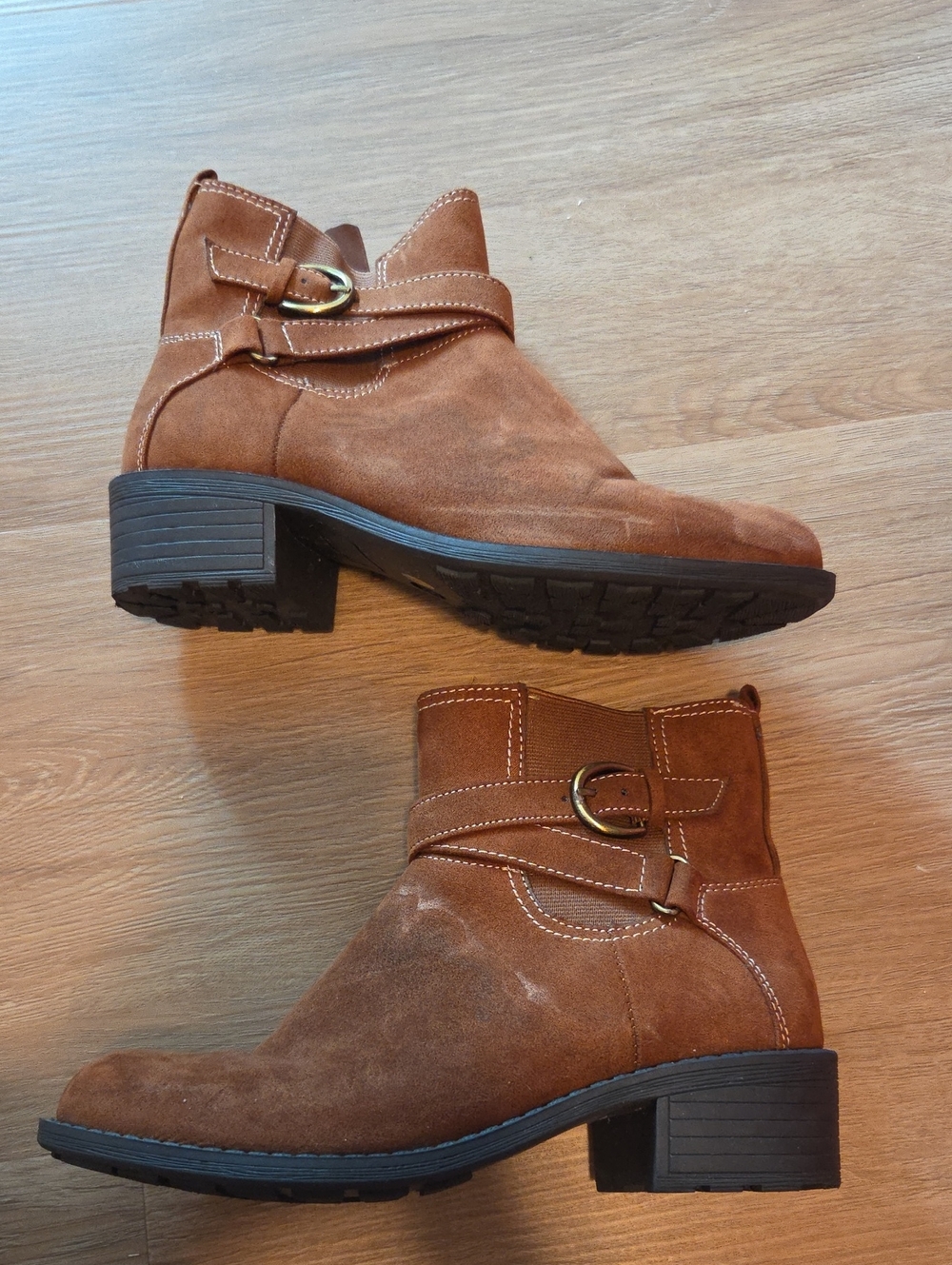St. John's Bay Tan Suede Ankle Booties with Buckle Strap